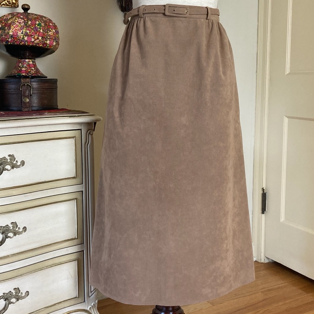 Vintage 70s Ultrasuede Belted Skirt Union ILGWU 12 Nat Kaplan Couture